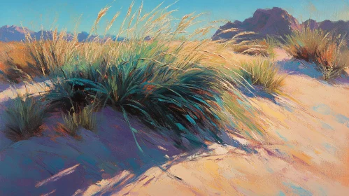 Desert Grass and Sunlit Mountains Art