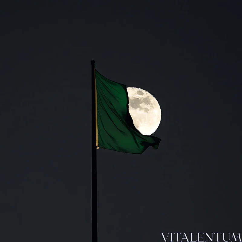 Green Flag and Moon at Night AI Image