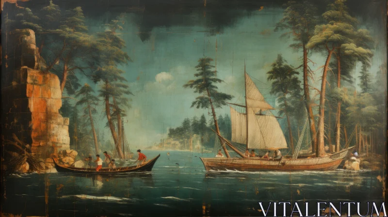 Captivating Maritime Painting: Ships Sailing through Tranquil Waters AI Image