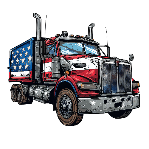 Cartoon Semi-Truck with American Flag Illustration