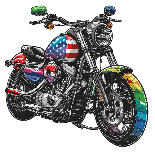 Cartoon Style Black Softail Motorcycle with American Flag POD Design