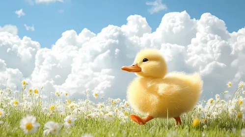 Charming Duckling in Floral Field