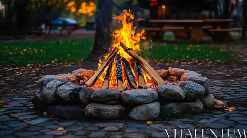 Evening Campfire Outdoors in Park AI Image