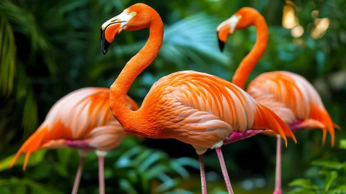 Graceful Flamingos in a Verdant Setting