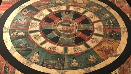 Circular Mandala Art Depicting Ancient Scenes