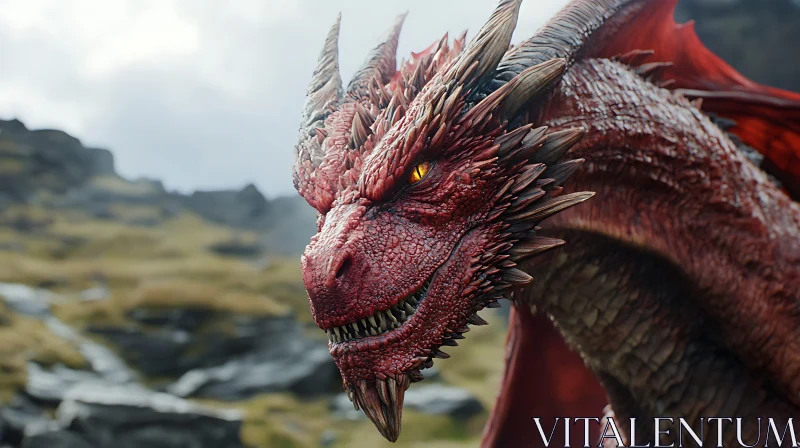 AI ART Detailed Red Dragon Head Study