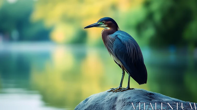 Still Heron by the Lake AI Image