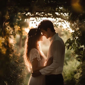 Couple's Intimate Moment Under Floral Arch