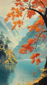 Tranquil Lake Scene with Autumn Colors