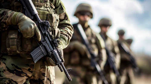 Camouflaged Soldiers Standing in Formation