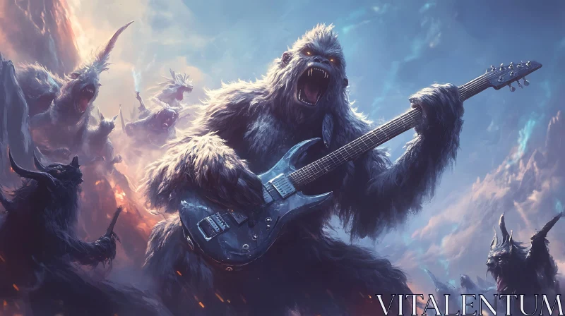 AI ART Monster Gorilla Rocking Guitar in Haze