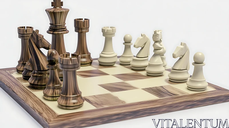 AI ART Chessboard with Wooden Carved Pieces