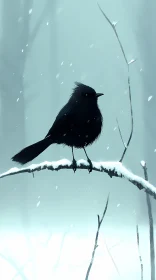 Silhouette of Bird in Winter Landscape