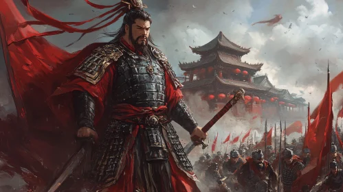 Armored Warrior with Asian Architecture