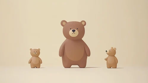 Adorable Bear Trio in Minimalist Style