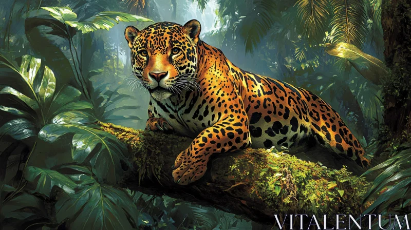 Jaguar Resting in Tropical Wilderness AI Image