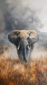 Elephant Crossing the Savannah