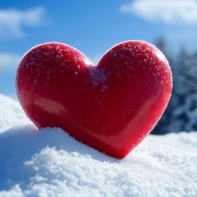 Red Heart on Snowy Landscape