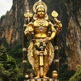Majestic Golden Statue with Mountain Backdrop