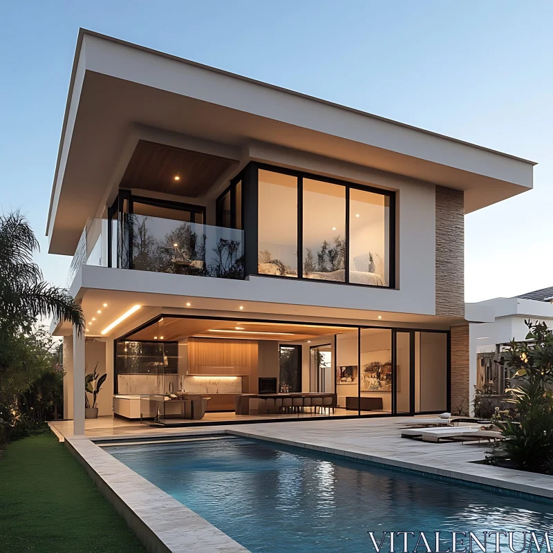 Contemporary Home with Poolside Elegance AI Image