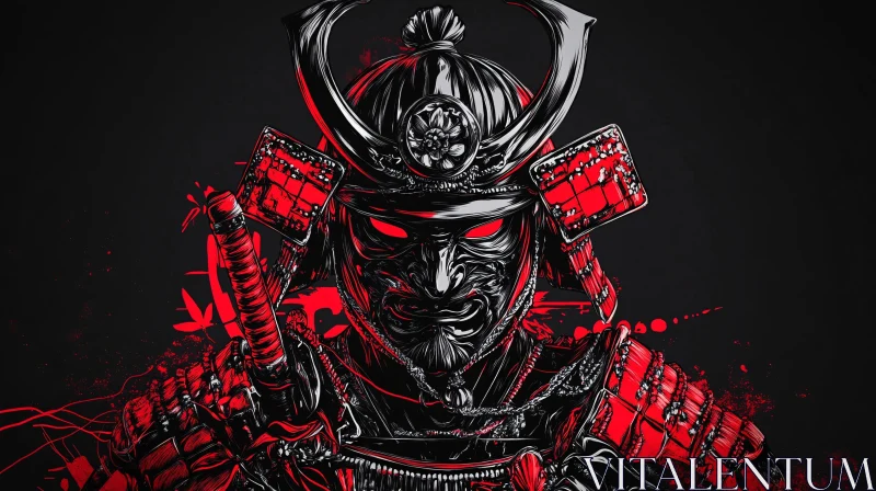 Red and Black Armored Samurai AI Image