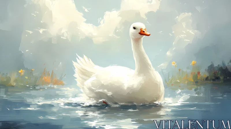 Serene Waterfowl in Art AI Image