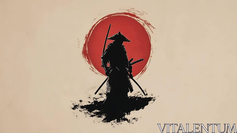 AI ART Samurai Warrior Silhouette with Katanas