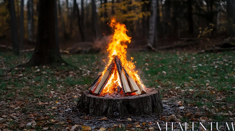 Bright Campfire in Forest AI Image