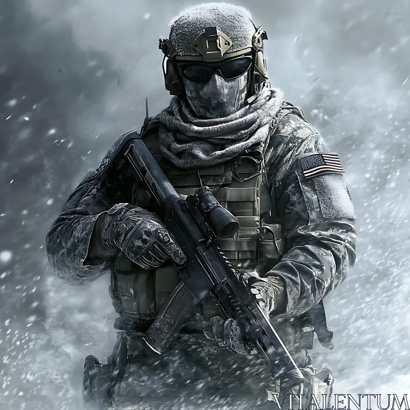 AI ART Combat Ready Soldier in Snow