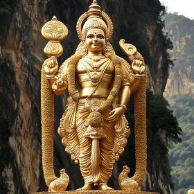 Ornate Golden Statue with Mountain Backdrop