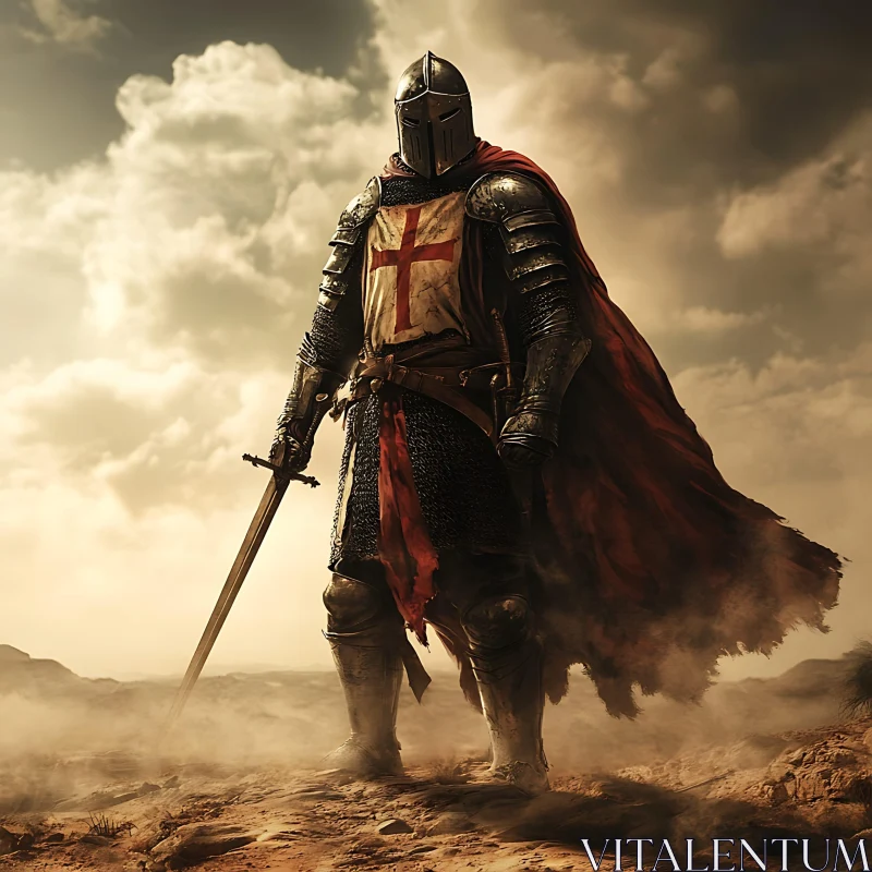 AI ART Armored Knight with Red Cape