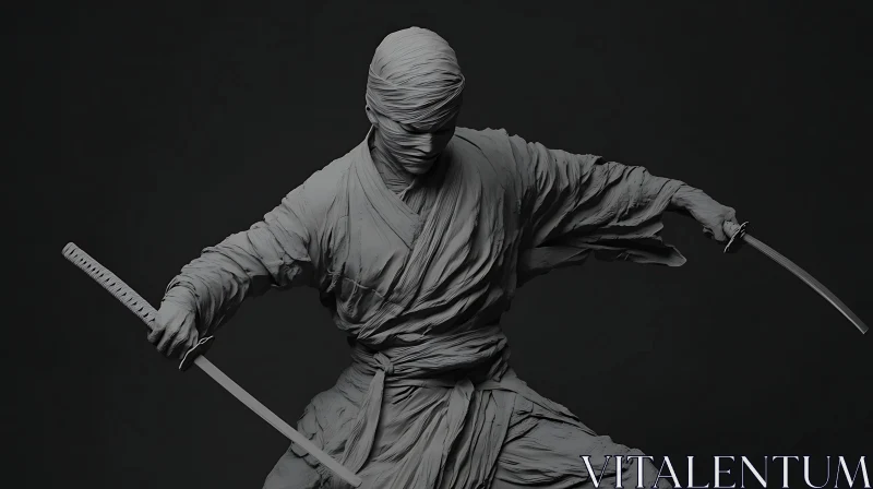 AI ART Mysterious Swordsman Wrapped in Cloth