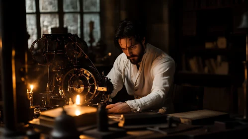 Man Working on Intricate Machine