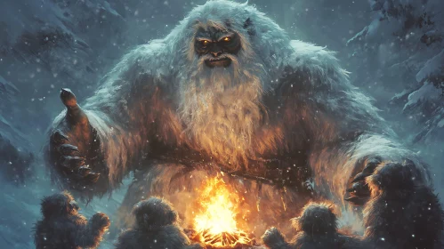 Winter Gathering: A Yeti and the Warmth of Fire