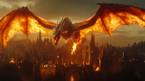 Inferno Dragon Over Burning City