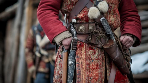 Warrior in Traditional Dress with Weapons