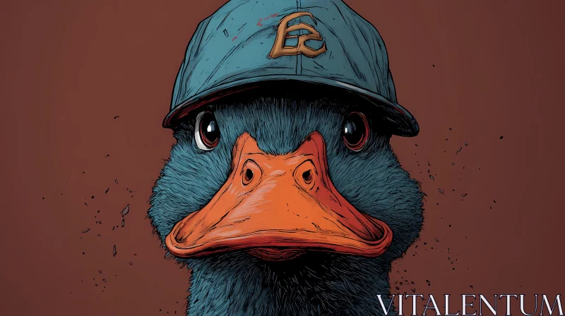 Cartoon Duck in Cap Portrait AI Image