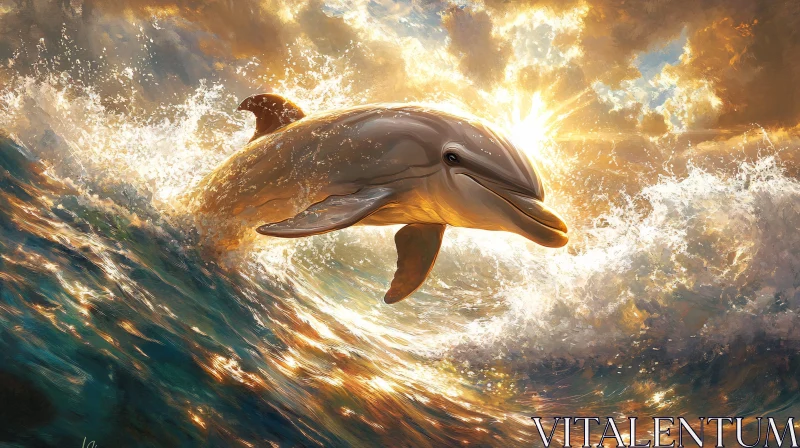 Oceanic Dance of a Dolphin at Sunset AI Image