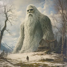 Winter Giant in Snowy Landscape