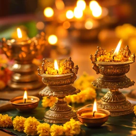 Luminous Diwali Celebration with Oil Lamps