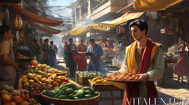 Bustling Street Market AI Image