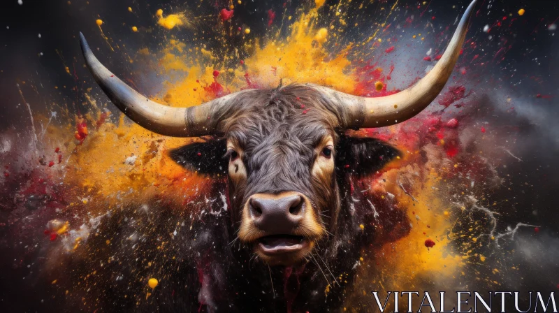 Colorful Explosion Bull Art - Dark Gold and Red Palette AI Image