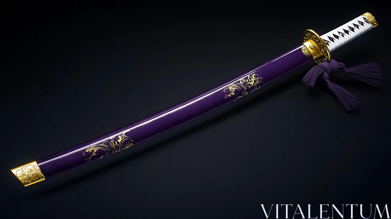 Purple and Gold Samurai Sword Still Life AI Image