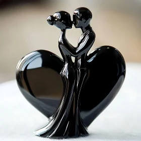 Romantic Black Sculpture of Kissing Couple