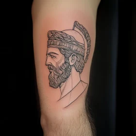 Linear Tattoo of Bearded Man Profile