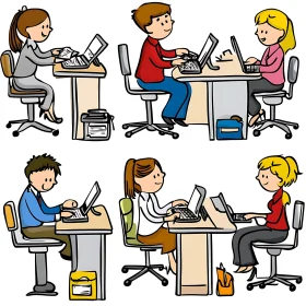 Office Work Cartoon Scene