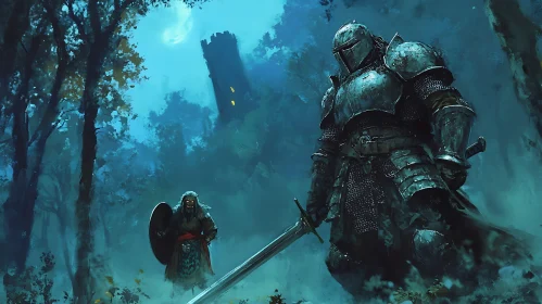 Forest Knight Fantasy Scene