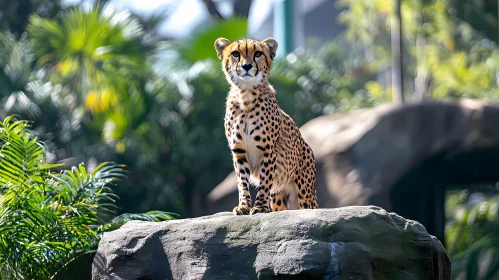 Cheetah on Rock in Wildlife Setting