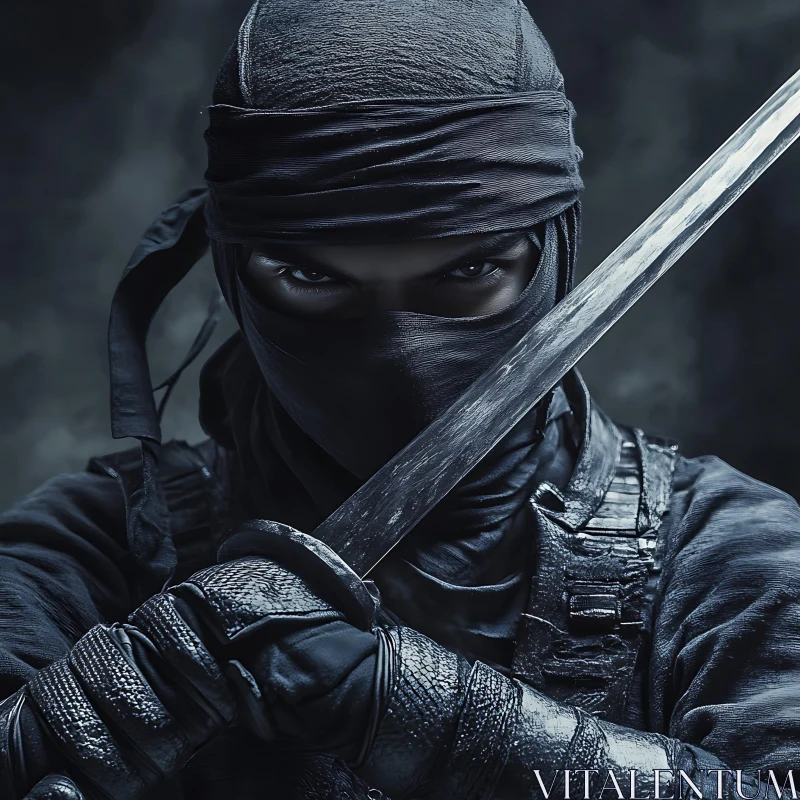 Masked Ninja with Steel AI Image