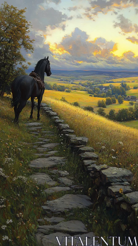 AI ART Horse and Scenic Sunset Landscape